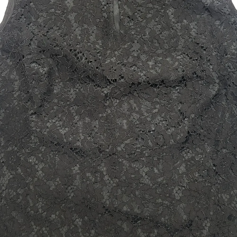 J Crew Black Lace Floral Ruffle Neck Blouse Sleeveless Top Lined Goth Medium